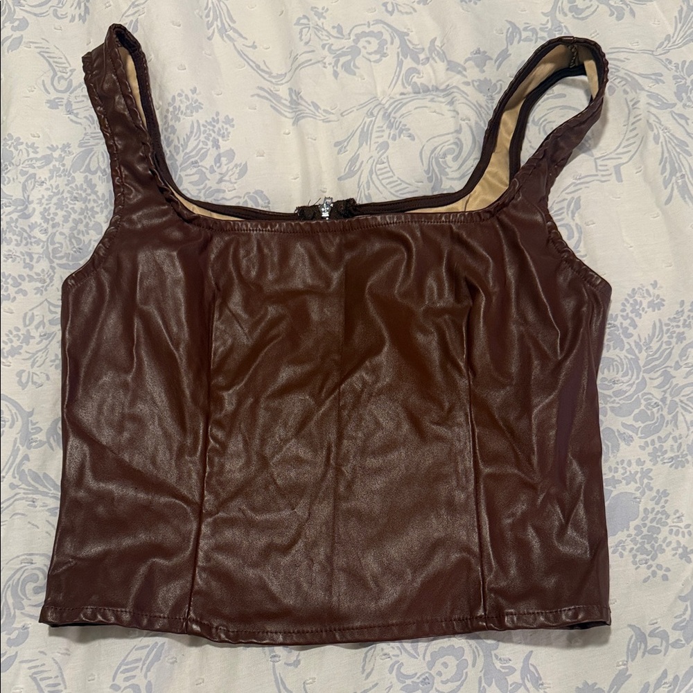 SHEIN Dark Brown Faux Leather Crop Tank